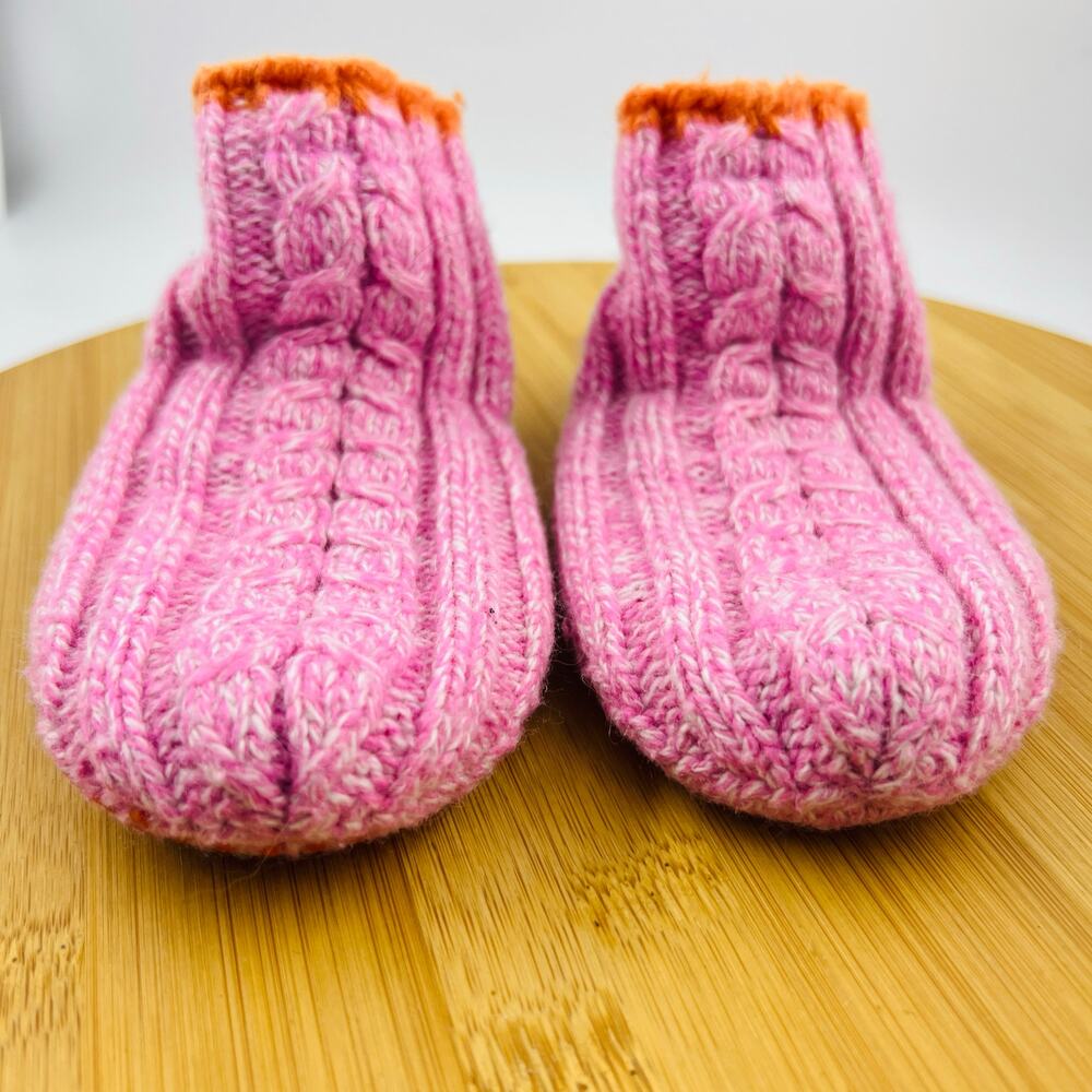 Bombas Children's Gripper Slippers Pink Cable Knit Toddler 5-7 Non Slip Socks
